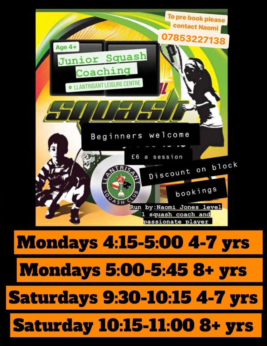 Junior Squash Coaching available at <a href="/LlantrisantLC/">Llantrisant LC</a> First introductory session is free!