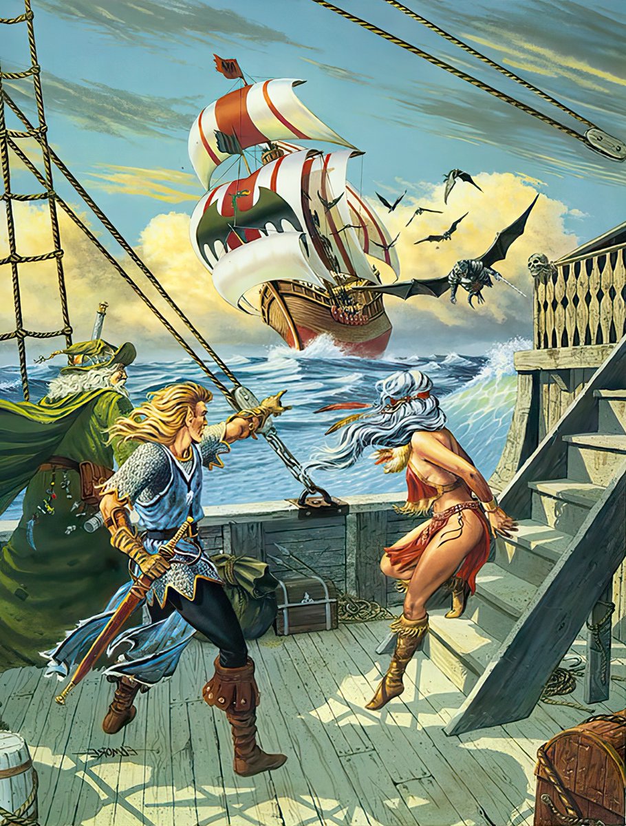 The 80s had the best fantasy art, hands down. 
Credit - Dragonlance - 'Ships at Sea' Art by Larry Elmore'