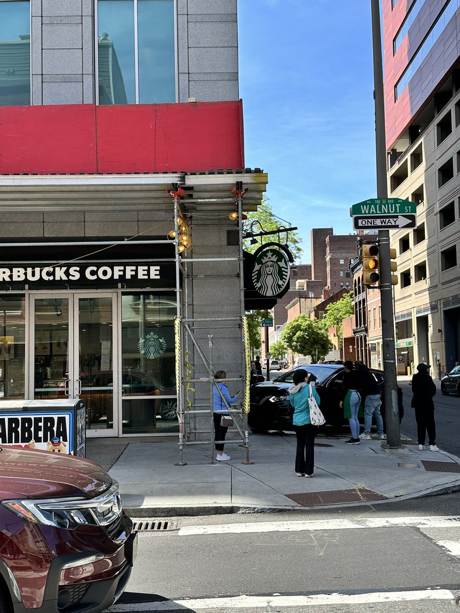 getting the philly experience. lady drove into a starbucks as i was walking past it lol