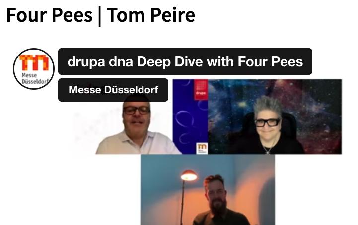 Meet Tom Peire, Four Pees at #drupaDNA in Hall 7 on May 28-June 7.

Watch the video here: ow.ly/fARX50RwWz7

#drupa2024 #Printerverse #PrintingIndustry