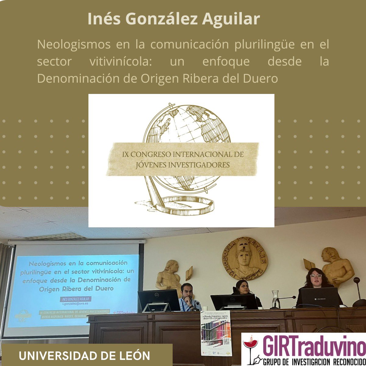 🕵️‍♀️📚Ayer terminó la novena edición del congreso para jóvenes investigadores: Mundo Hispánico organizado en la @unileon . 👩🏻‍💻La Dra. @inesgzlzaguilar participó con una comunicación sobre neologismos que aportó nuevos datos sobre las estrategias lingüísticas del sector vitivinícola