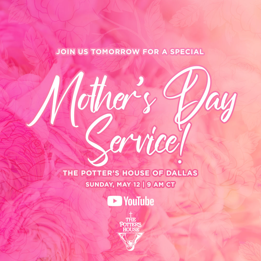 Tomorrow’s the day. 🙌 Celebrate our mothers from the heart at our special Mother’s Day service, starting at 9 a.m. CT! 🌸 If you can’t be here in person, experience the warmth and love virtually at YouTube.com/TDJakesOfficial #TPHDallas