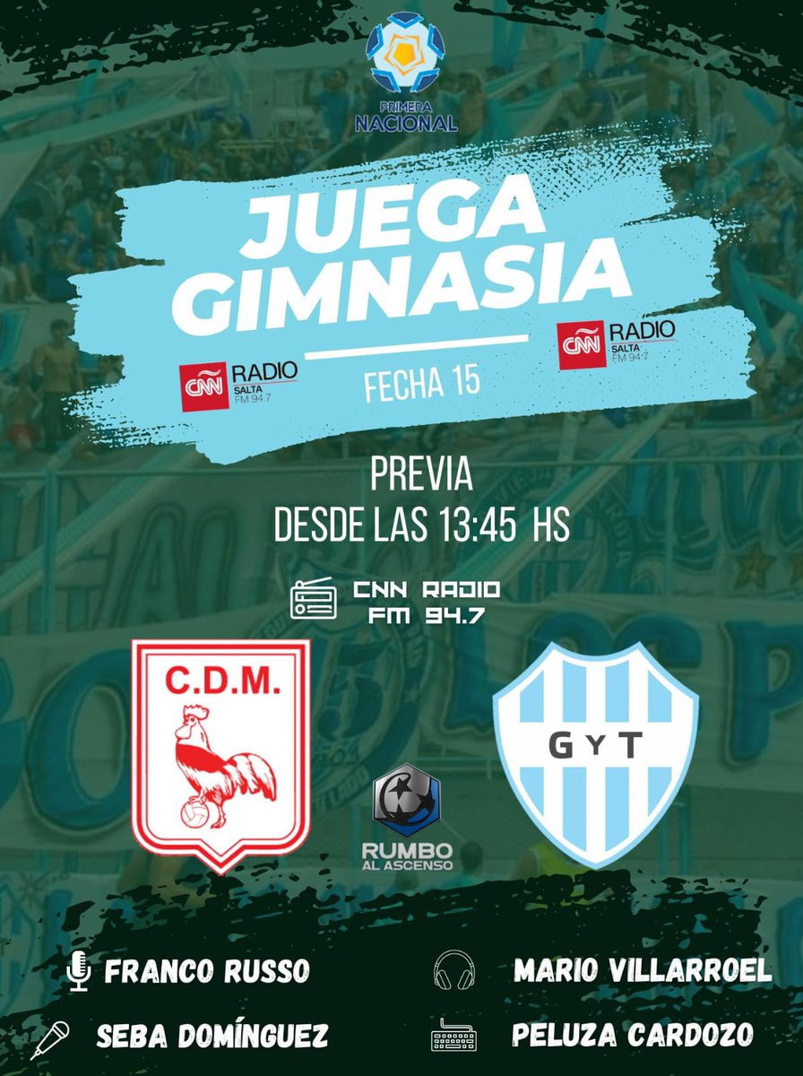 robertogramajo's tweet photo. Hoy en @rumboalascensoo juega @gytoficial y lo vivis en @rumboalascensoo por @RadioCNN_Salta https://t.co/8WWOwHIeHM
