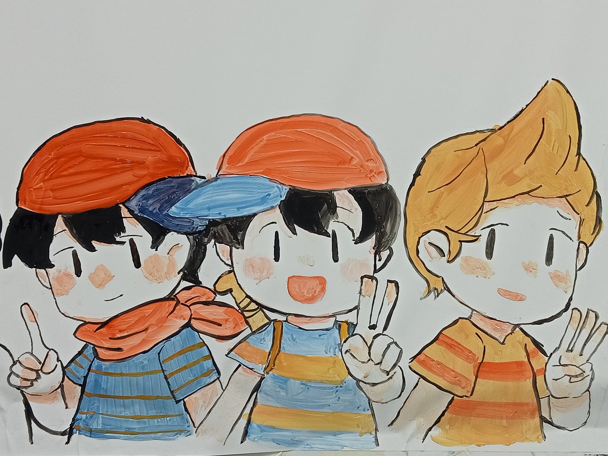 candyssssssQAQ's tweet photo. 他们说我可以在板报上随便画画,所以我画了他们😊😊#mother #mother2 #mother3 #EarthBound #earthboundbeginning https://t.co/OCRiE4AMMT