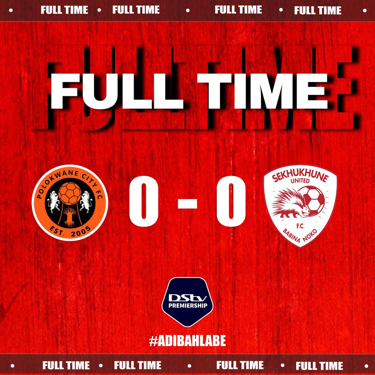 🚨FULL TIME ‼️ ⏰9⃣0⃣+3⃣ The spoils are shared from the Old Peter Mokaba Stadium. Polokwane City 0⃣-0⃣ Sekhukhune United FC 🦔🦔🦔 #Adibahlabe #DstvPrem