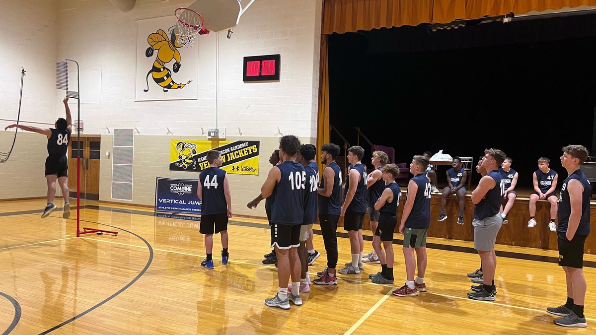 Athletes showing what they’ve got in the vertical jump at the National Scouting Combine hosted by Randolph-Macon Academy in Front Royal, VA NationalScoutingCombine.com