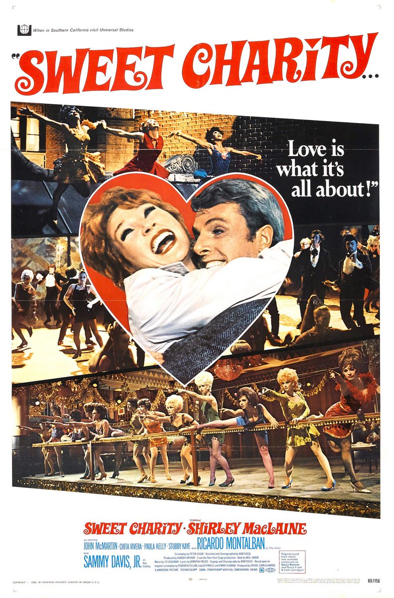 SWEET CHARITY (1969) Shirley MacLaine, John McMartin, Ricardo Montalban. Dir: Bob Fosse 12:00p ET (9:00a PT) A dance hall hostess hopes for a better life and true love. 2h 29m | Musical