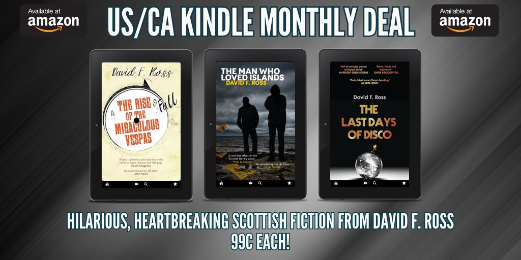 ✨ #USA & #Canada #KindleMonthlyDeals✨

You can own all three of these hilarious, heartbreaking Scottish fiction from @DFR10 for ONLY 99c each this May!

Disco - bit.ly/3y0olzw 
Islands - bit.ly/3UIgsrr 
Vespas - bit.ly/3wrgF8O 

#Scotland #KMD