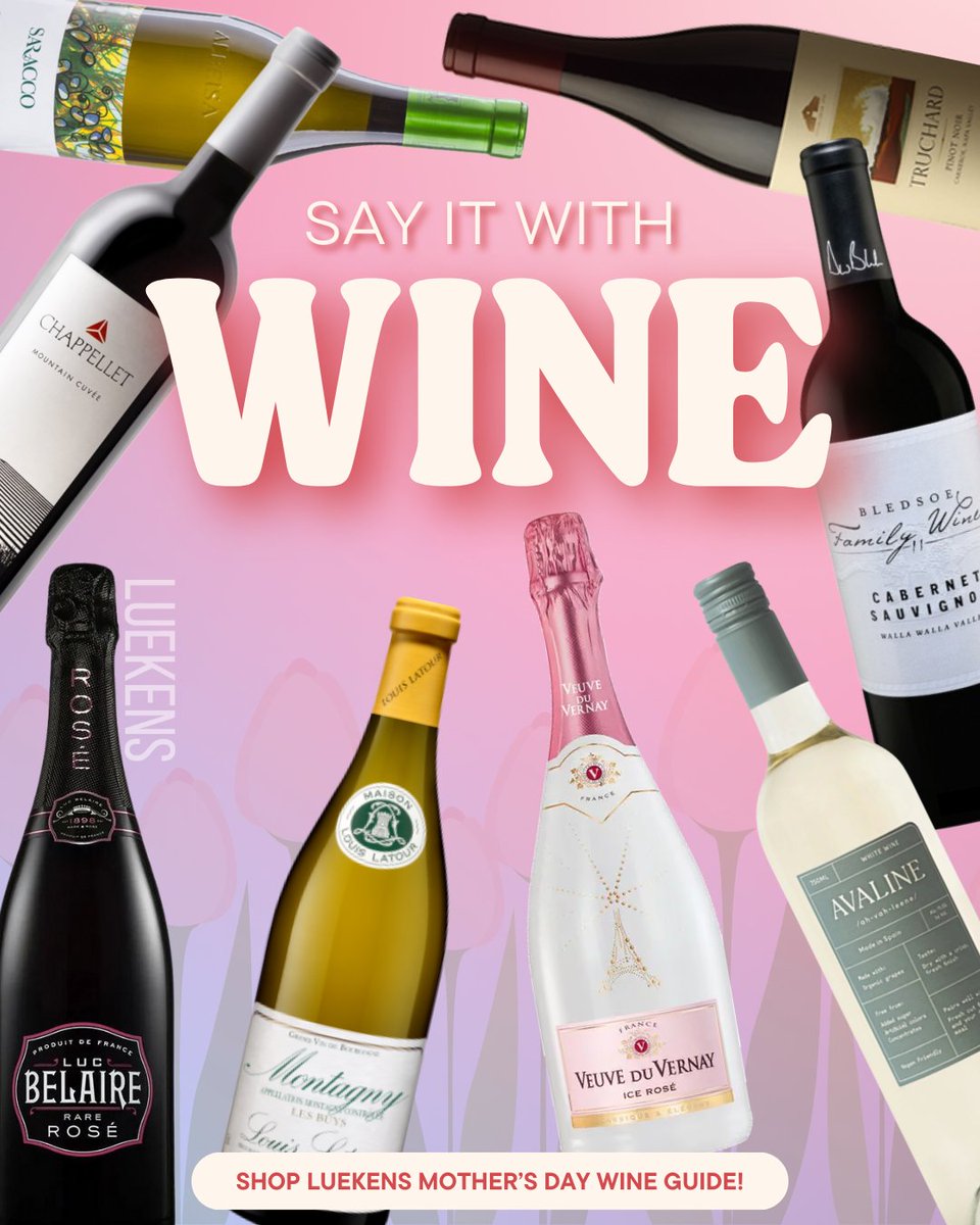 This Mother's Day... Say it with Wine 🍷🌸 Discover the Luekens curated Wine Guide featuring 8 elegant wines, perfect for toasting the special women in your life! Explore and shop all these wines now at Luekens or online via our website or mobile app!
