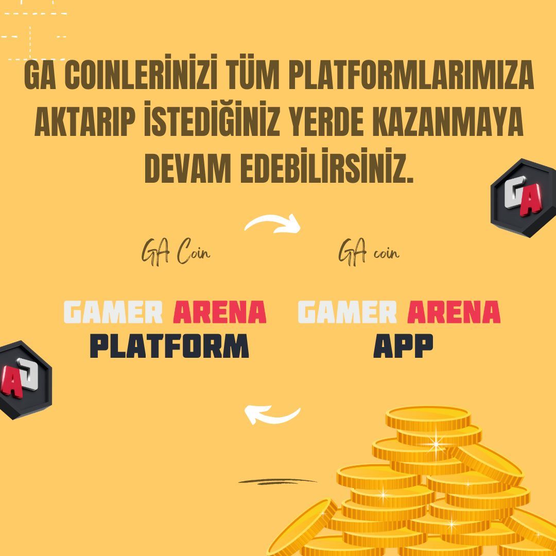 GA Coinleriniz bütün platformlarımızda kullanabilirsiniz 💵🤑

#GamerArena #MeydanOkuKazan #GAAPP #GASurvey #ChallengeAndEarn