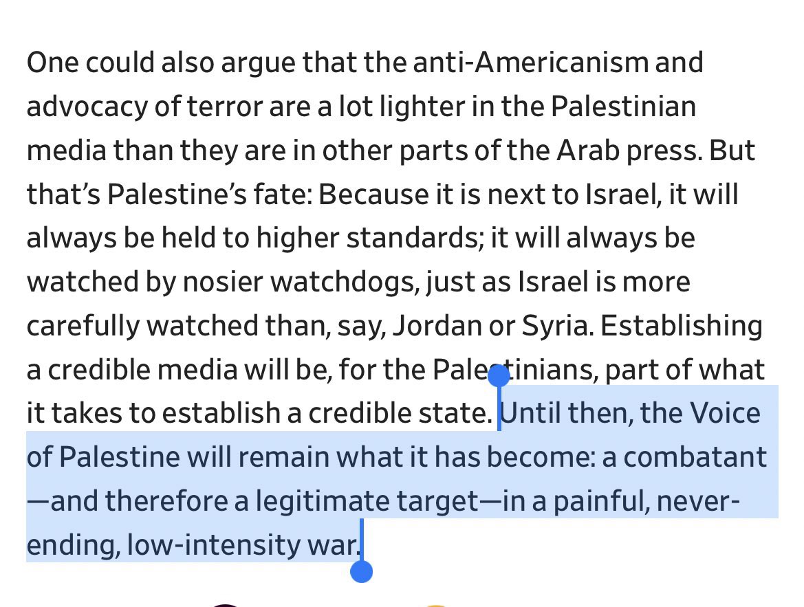 In 2002 Applebaum explicitly argued in favor of killing Palestinian journalists for the crime of making Israel look bad. If she’s going to opine on media and authoritarianism, can any of these high status media commentators ask her if she still believes this? I’d be good to know!