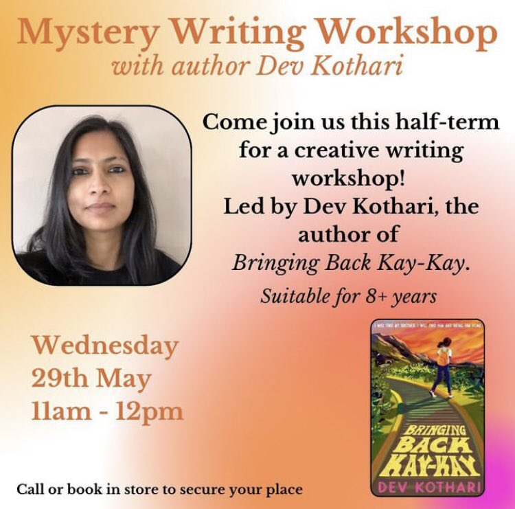 Super excited to run a fun, activity based mystery writing workshop for children aged 8+ in the May half term <a href="/WatHarrow/">Waterstones Harrow</a> 
If you’re local to the the Harrow area, do check it out and spread the word 🙏🏽