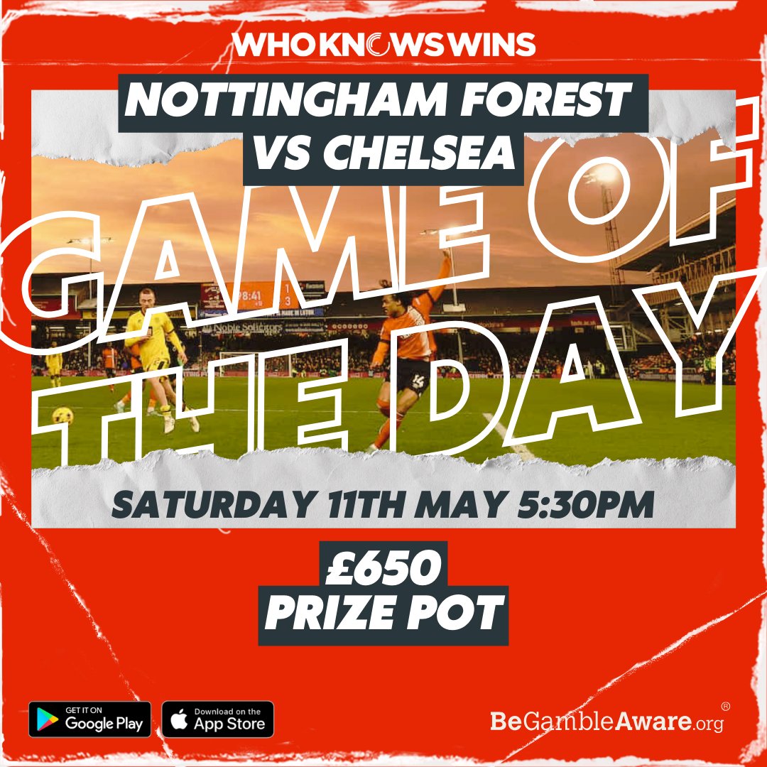#PremierLeague Nottingham Forest vs Chelsea this evening, kick-off at 5:30 pm 💷 £650 Prize Pot 🔗 wkw.page.link/u8ME 🔞 BeGambleAware.org