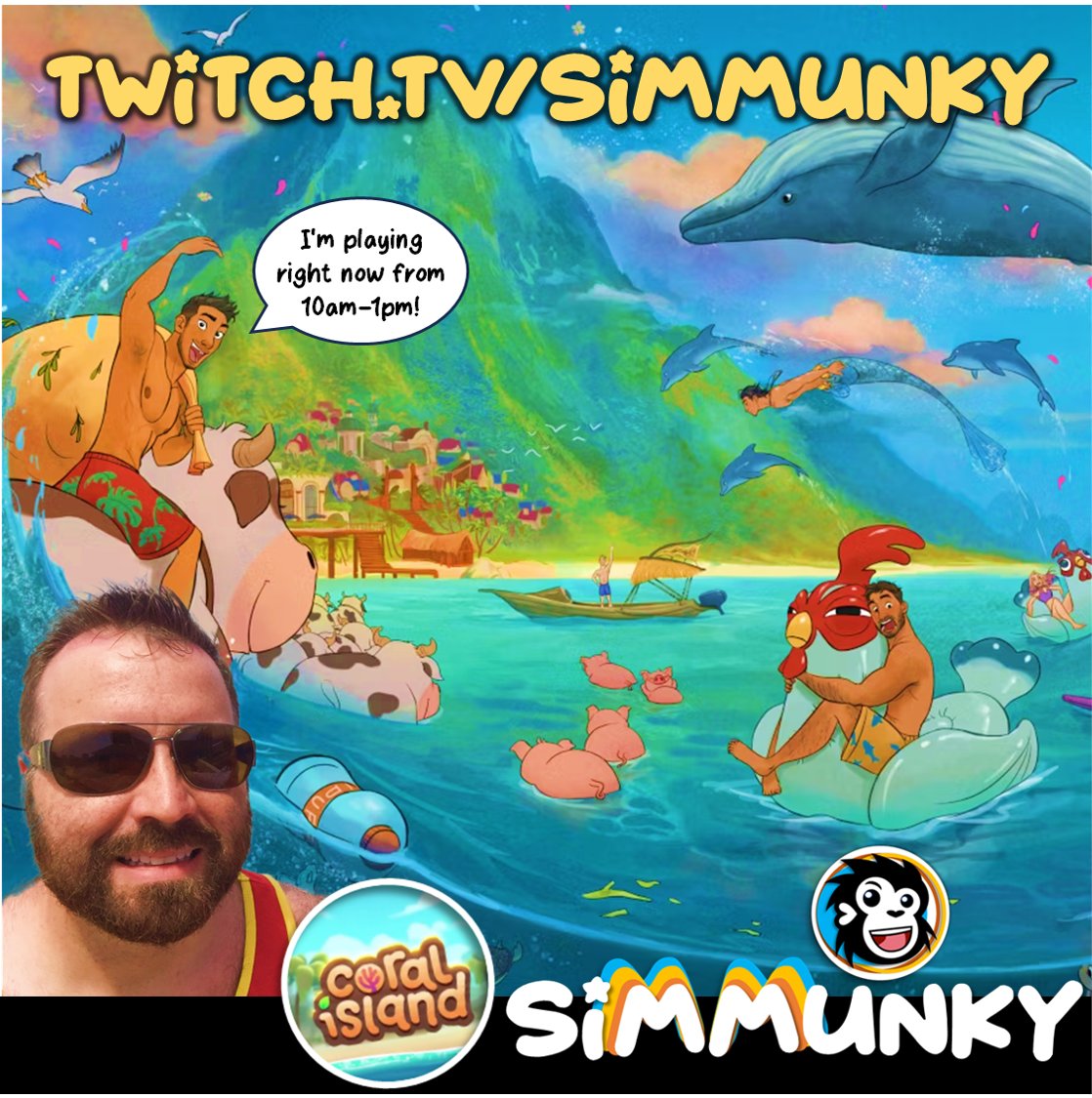 simmunky's tweet photo. Ohhhh, let's bag us a man over on the Island! 💦 🏝️

✨ LIVE RIGHT NOW ✨10AM-1pm EST ✅ Head on over https://t.co/8xkE2xLbDU to hang out!

#twitch #gaymer #gamer #lgbtq #gaygamer #simdaddy #twitchstreamer #twitchtv #simmunky #gaystreamer #lgbtqiaa #18andover #CoralIsland https://t.co/WDrmGACpiS
