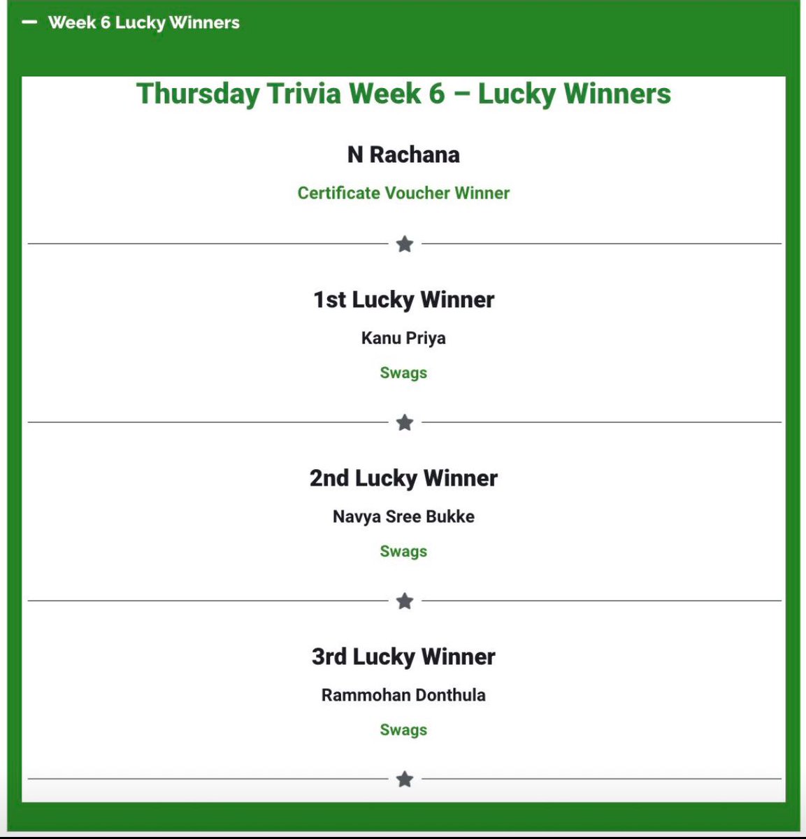 Winners for the 𝗧𝗵𝘂𝗿𝘀𝗱𝗮𝘆 𝗧𝗿𝗶𝘃𝗶𝗮 𝗪𝗲𝗲𝗸 6 contest are finally out !! Checkout the Thursday Trivia Leaderboard here👇 lnkd.in/dG7zJdWj More details👇 linkedin.com/posts/bengalur… #BengaluruDreamin24 #Salesforce #trailblazercommunity #ThursdayTrivia