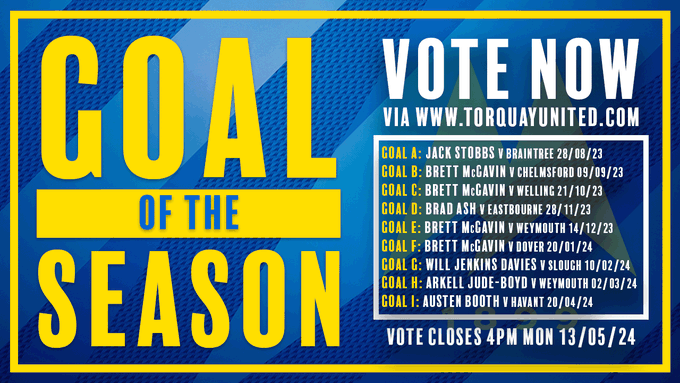 🟡 Goal Of The Season Vote Ends 4pm Monday! The Yellow Army now have up until 4pm on Monday 13th May to vote for their 2023/24 Goal of the Season. 👉 tinyurl.com/5y4snv9v #tufc
