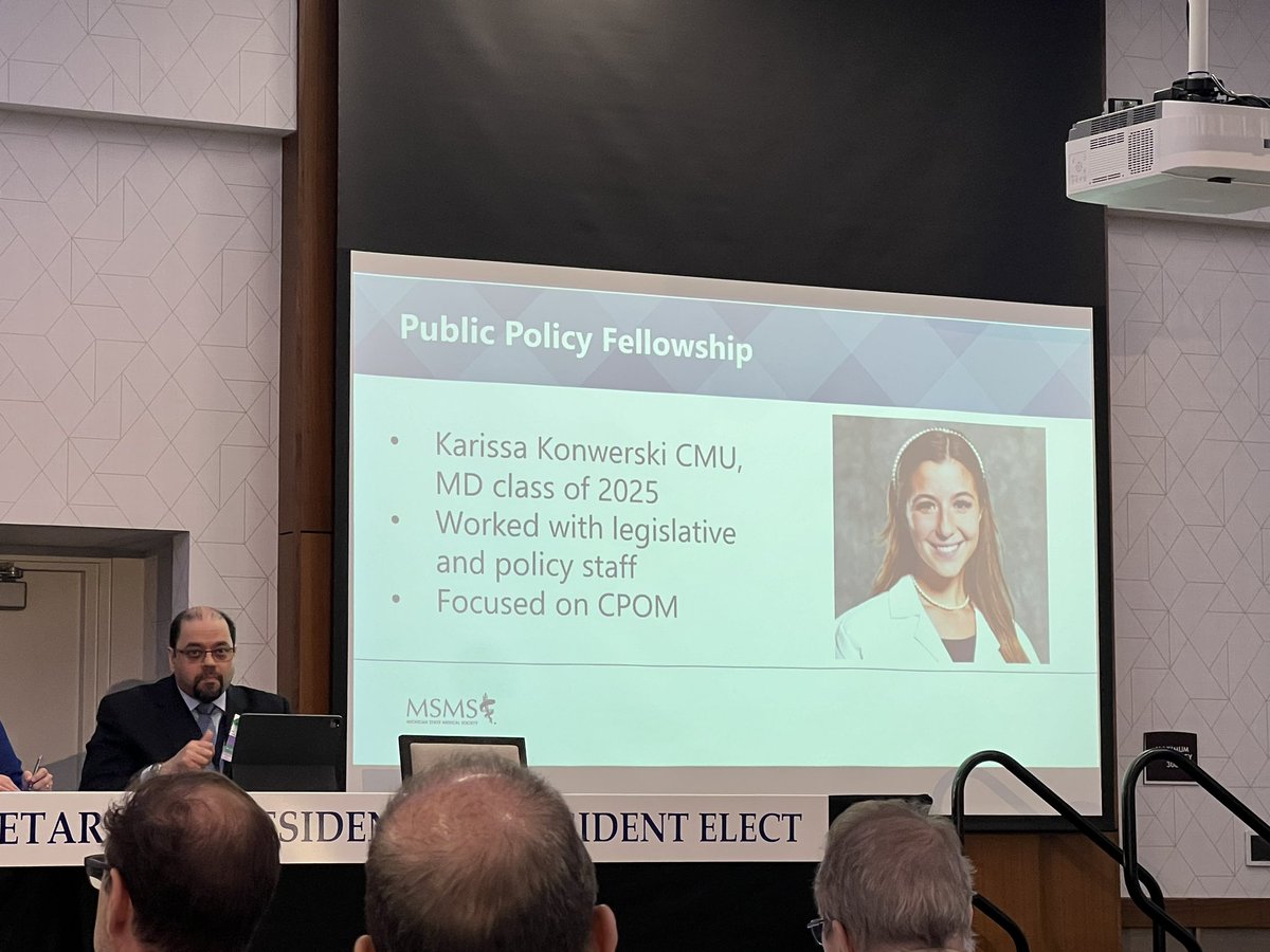 Hearing from the Chair of the @MichStateMedSoc board, Dr. Paul Bozyk and CEO, Dr. Tom George, who is speaking about our new public health policy fellowship for medical students and members running for state-wide office. @UMichMedSchool @umichmedicine @AmerMedicalAssn @StorkBrian