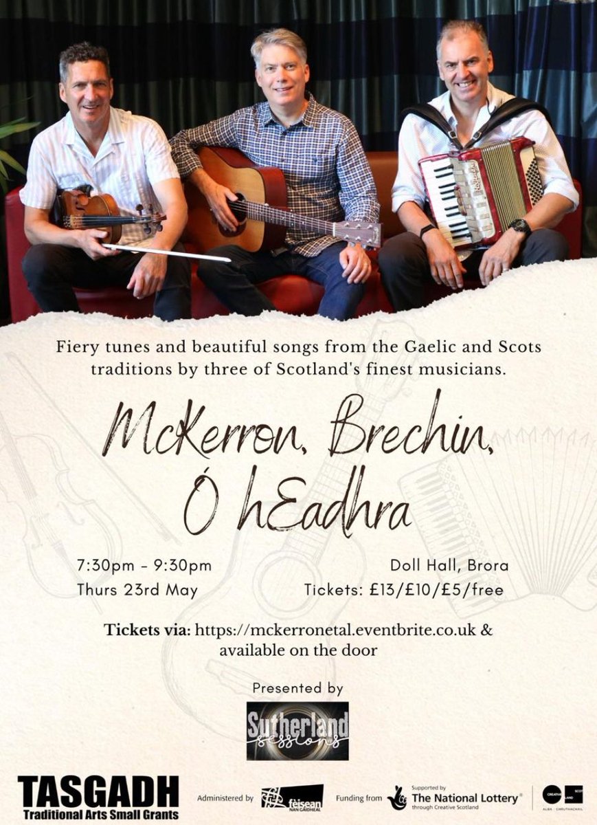 Andrena Campbell Ballantyne (@annicampbell1) on Twitter photo Another great concert up ahead for <a href="/SuthSessions/">Sutherland Sessions</a>
It’s Charlie McKerron, Brian Ó hEadhra and Sandy Brechin on THURSDAY 23rd May in the ever-popular Doll Hall.
Tickets are on <a href="/eventbrite/">Eventbrite</a>
<a href="/SuthSessions/">Sutherland Sessions</a> Another great concert up ahead for <a href="/SuthSessions/">Sutherland Sessions</a>
It’s Charlie McKerron, Brian Ó hEadhra and Sandy Brechin on THURSDAY 23rd May in the ever-popular Doll Hall.
Tickets are on <a href="/eventbrite/">Eventbrite</a>
<a href="/SuthSessions/">Sutherland Sessions</a>