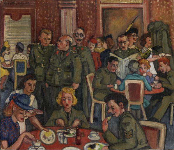 Eat Earlier in Comfort Painted by Mrs Beulah Irene Rosen in 1943 Beaverbrook Collection of War Art CWM 20060087-001 #SecondWorldWar #WarArt #Beaverbrook #WWII #CanadianHistory #MilitaryHistory
