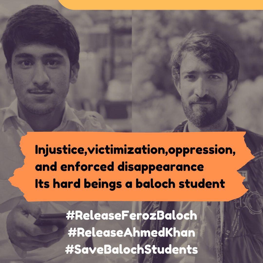 Injustice, victimization, oppression and enforced disappearance. It's hard being a Baloch Student. 
#ReleaseFerozBaloch 
#ReleaseAhmedKhan 
#SaveBalochStudents