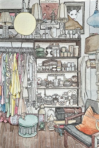 We love seeing art you can get LOST in! Check out all the incredible details in Jessica Murray's 10'x12' watercolour illustration 'The Yellow Dress'! #localart #halifaxart #downtownhalifax #opencityhfx #artgallery #artcollector #illustration #watercolour #closet #artwork