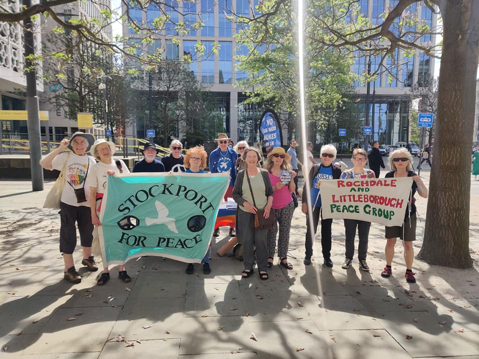 Today in Manchester, as a part of the Lakenheath day of action, we spoke to tons of people, handed out thousands of leaflets and got hundreds of people to sign our postcards to Defence Secretary Grant Shapps, making it clear that we do not want Britain put on the frontline ☮️