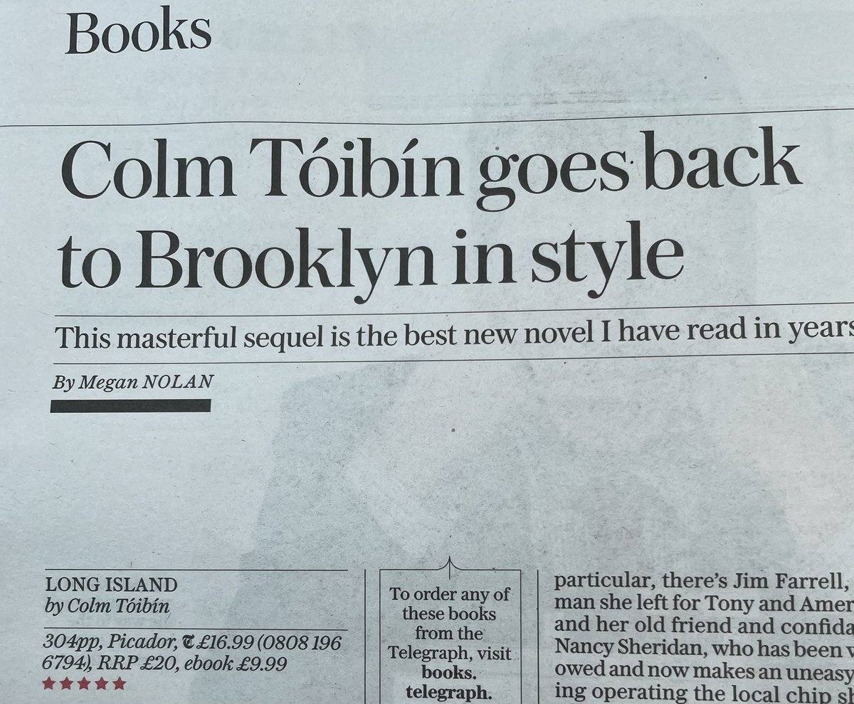 I loved Brooklyn and I can’t wait to read the sequel #LongIsland @picadorbooks … #ColmToibin