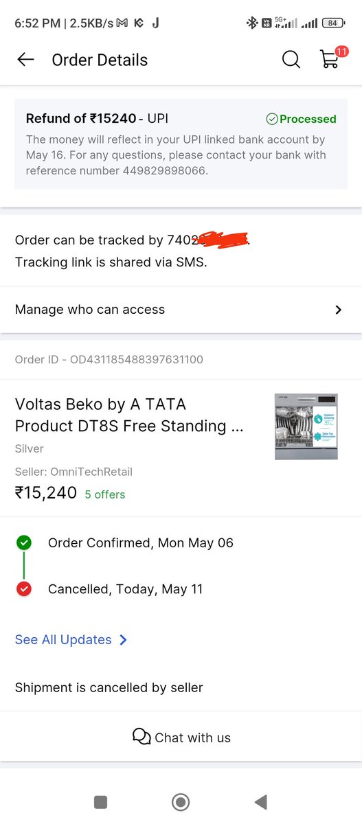 techtamil13's tweet photo. I ordered @VoltasBeko dishwasher on 6th May from @flipkart. Price was ₹15240 at the time I purchased. After sale ends now seller cancelled order after 5 days. https://t.co/dNSbI6CjdC