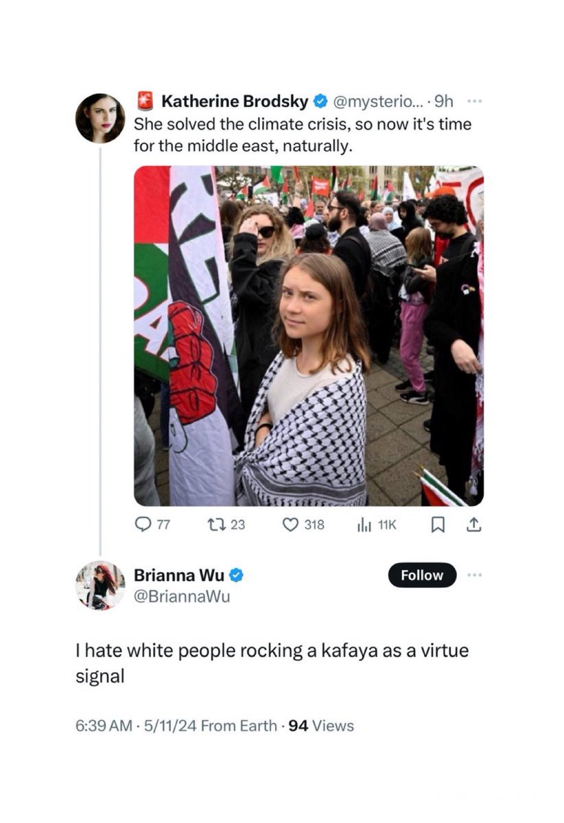 Brianna Wu is the very last person anyone should listen to about literally anything. She is the perfect embodiment of the intersection of ignorance and privilege that liberalism sits at. She is so devoid of principle that she thinks solidarity is ‘virtue signalling’.