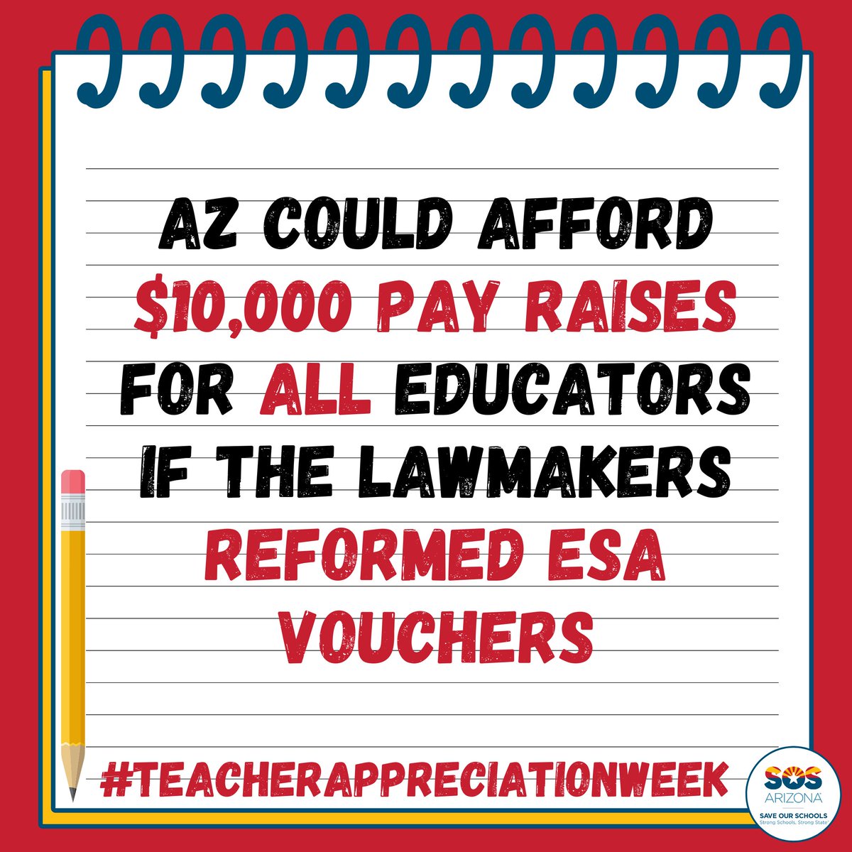 ✏️ 🍎 If the #AZLeg really appreciated teachers, they would reform the universal ESA #voucher program so they could give AZ educators a $10,000 raise!

🗣️ Tell lawmakers NOW is the time for #VoucherReform @ bit.ly/voucher-petiti…