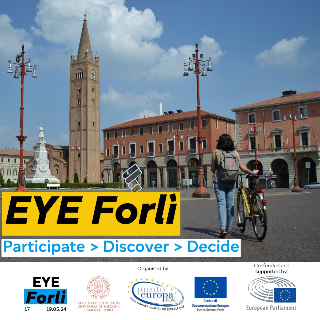 You only have until 15 May to APPLY for EYE Forlì! 📅 From 17 to 19 May, young people from all over Europe are invited to take part in over 200 workshops, labs, artistic activities and so much more. 🌍 Secure your spot: 🔗 site.unibo.it/eye-forli/en/h… See you in Italy! 🇮🇹 #EYEForlì