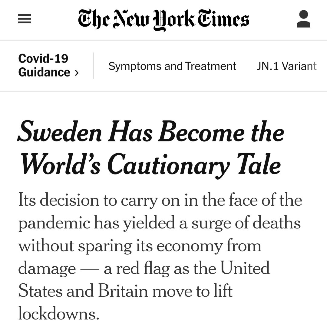 @sdbaral @DrJBhattacharya There was no data at the time to support these statements. There were more Covid-labelled deaths happening in other Europe countries with imposed harsh lockdowns. For whatever reason, the NYT wanted to promote lockdowns to the point that they blatantly lied.