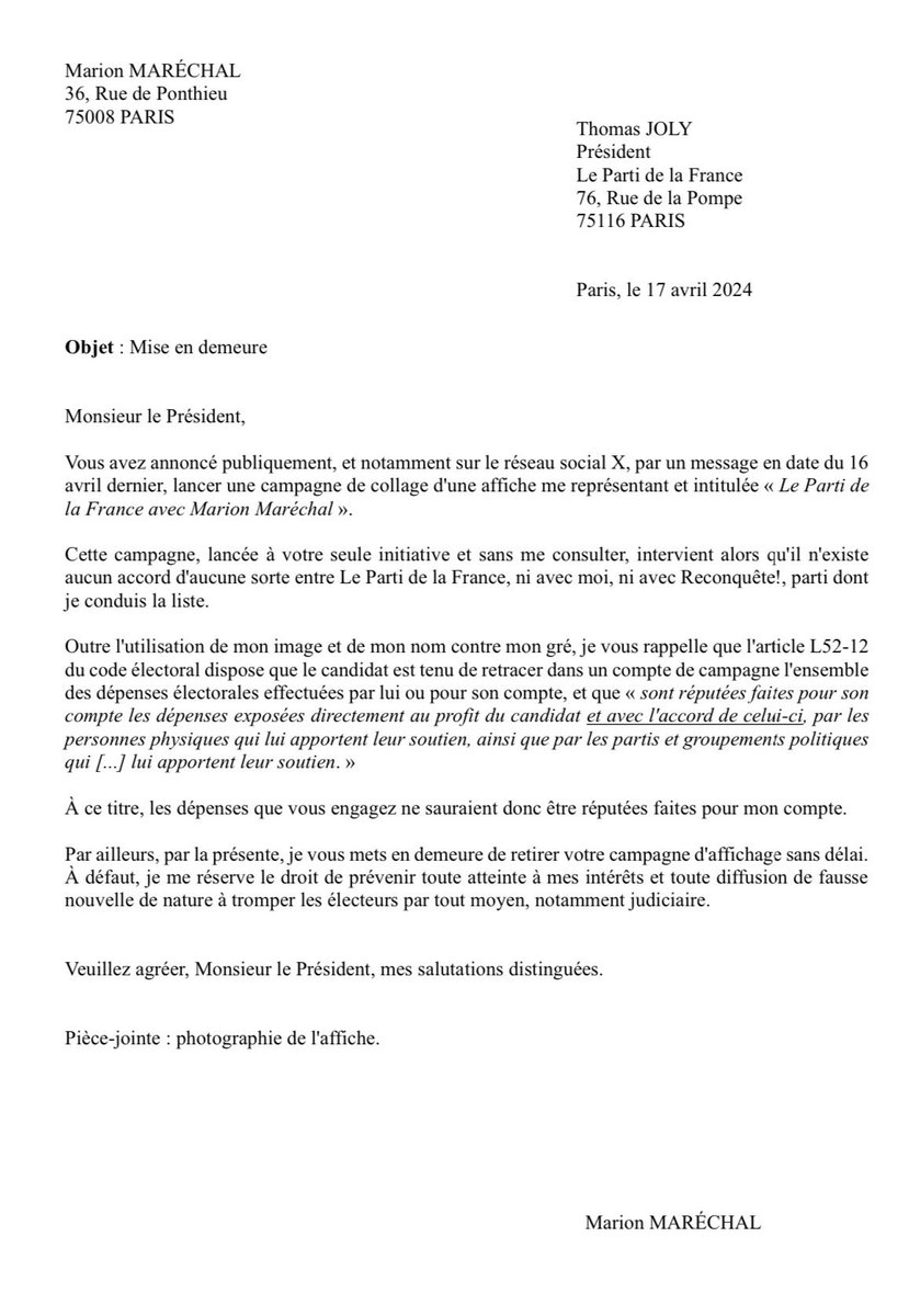 C'est de la désinformation ! 

#Reconquete a envoyé une mise en demeure au parti de la France. Votre tentative de manipulation sournoise n'est pas digne d'un élu. Nous comprenons mieux pourquoi notre pays et votre représentativité conduisent nos nations au déclin avec une telle
