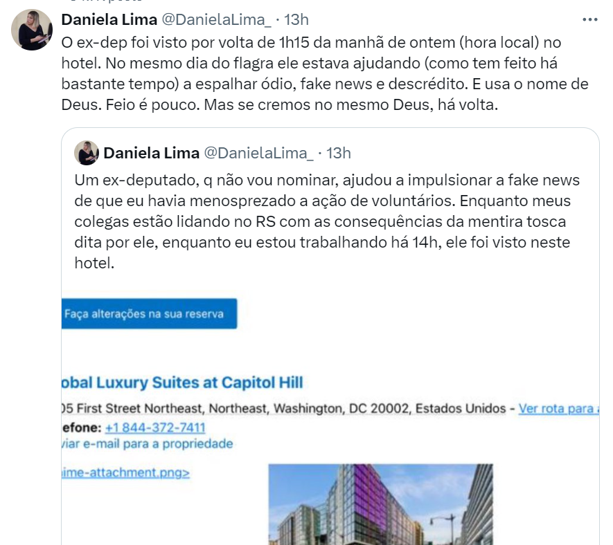 ++ Blogueira do zap do G1, Daniela Lima, divulga localização de Dallagnol em 'crítica' direcionada ao ex-deputado jornalista profissional 👍