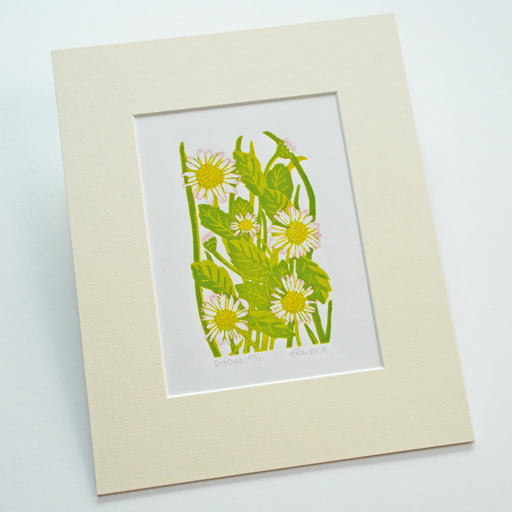 No mow May. 'Daisies' one of Heather's limited edition florals. Take a stroll around our lovely little online art shop here> littleramstudio.etsy.com It's tumble weed time over here, so if you've space on your walls, in need of a gift or enjoy retail therapy come on over...