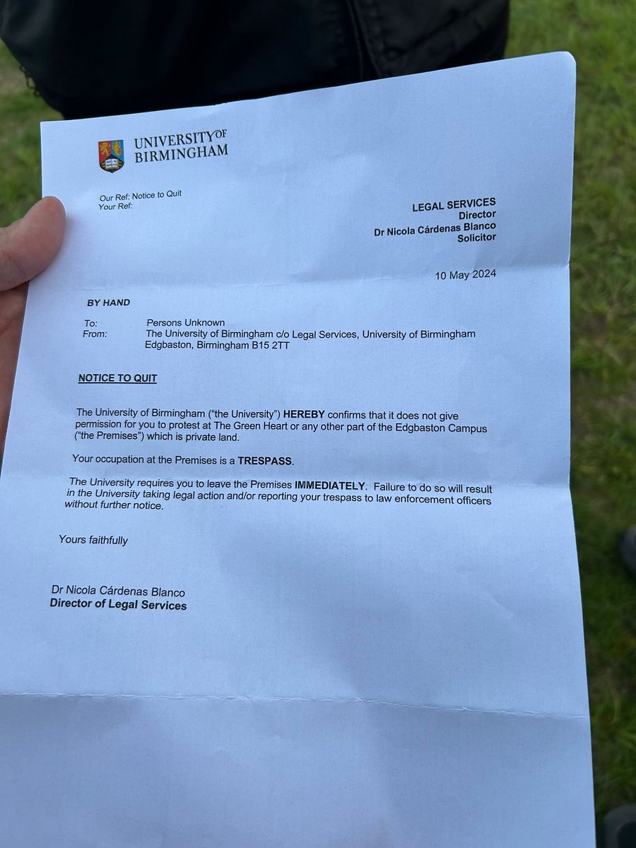 The University of Birmingham stands up to the Islamist camper protest and makes it clear that if they don’t leave they will be evicted.

Finally an university that doesn’t cave into the woke agenda.