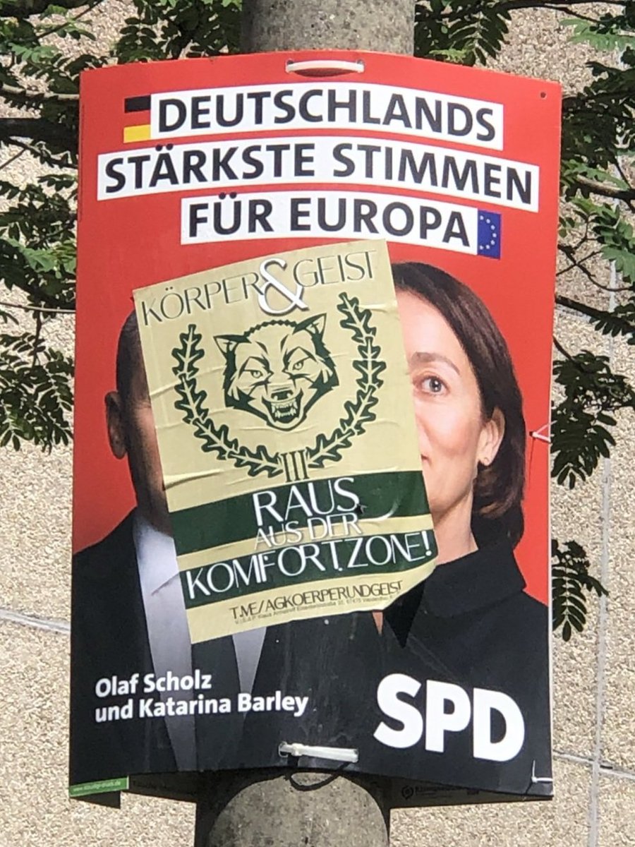 Deshalb so wichtig, morgen in #Paunsdorf Gesicht zu zeigen gg rechte Raumnahme von Leipziger Stadtbezirken. Auf den Fotos wurden Wahlplakate der SPD mit III. Weg Dreck überklebt u Wahlhelferteams offen bedroht. Passt deshalb auch auf Euch auf, reist in Gruppen an u ab. #le1205
