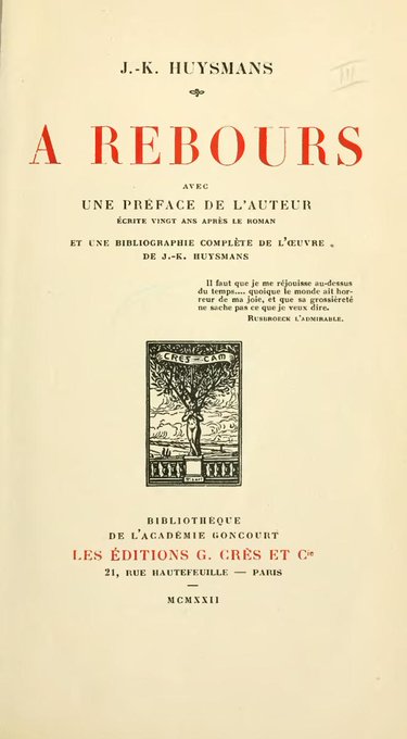 Op deze dag in 1907 overleed de Franse schrijver Joris-Karl Huysmans. Zijn beroemdste boek is À rebours, waarin de hoofdpersoon Des Esseintes walgt van de gewone realiteit en wegvlucht in decadent gedrag. À rebours wordt gezien als de bijbel van de 'decadente' literatuur