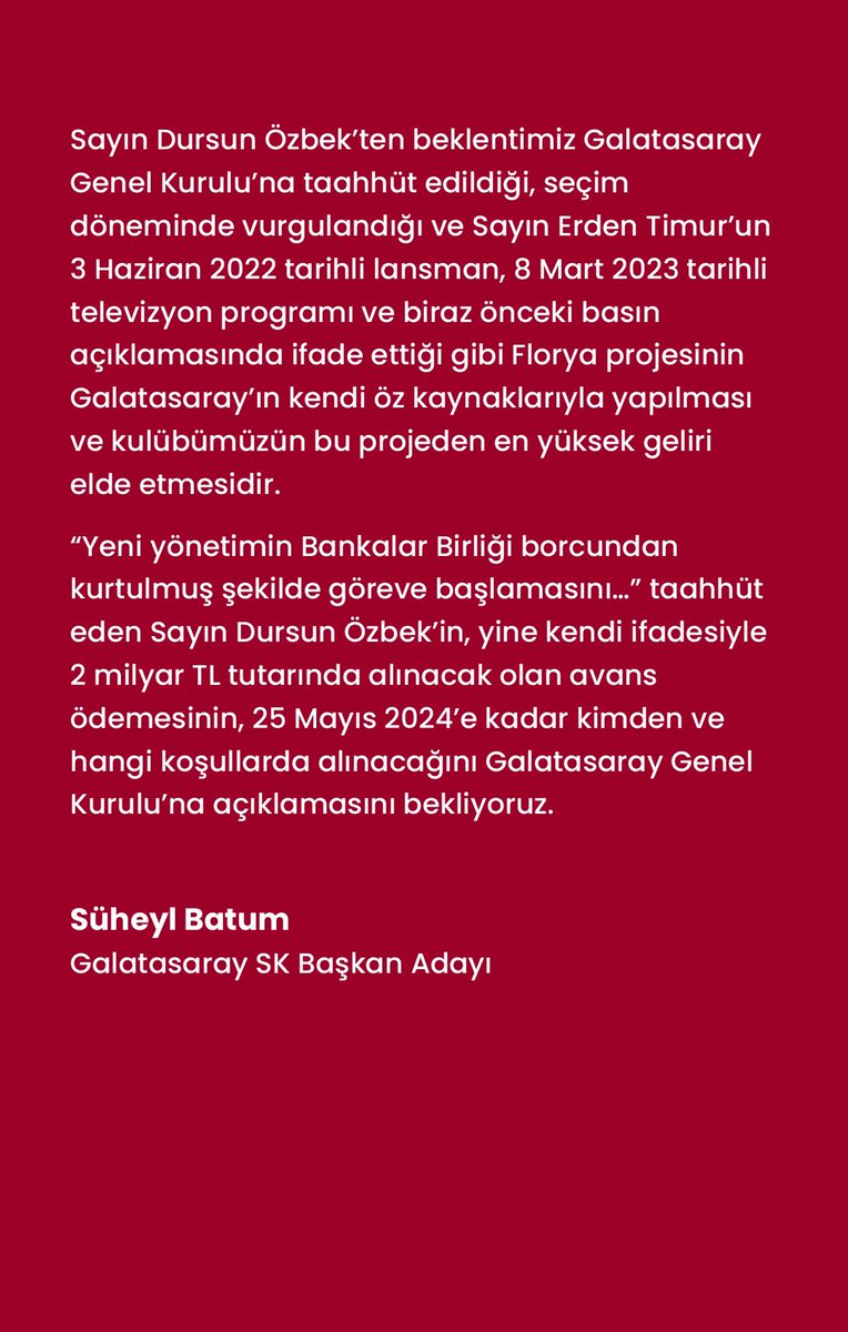 suheylbatum's tweet photo. Sayın Dursun Özbek’in bugün sabah gerçekleştirdiği konuşmasına dair basın açıklamamıza buradan ulaşabilirsiniz. https://t.co/0LZClhnNu2