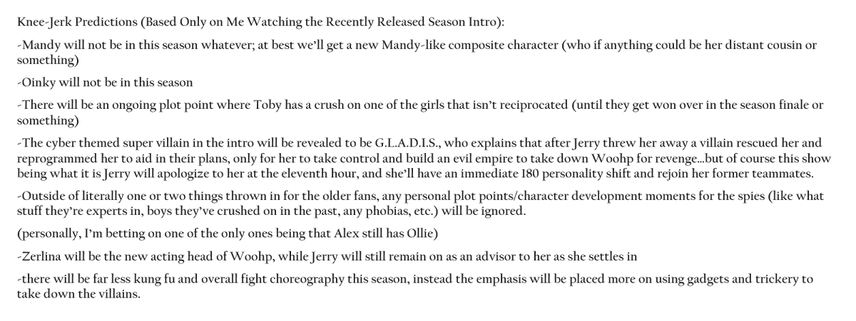 demonster77's tweet photo. With the news of Season 7 coming, I spent all of last year going through every episode of the series. As I watched, I compiled a list of ideas for the upcoming season, some good, some bad, and also a few extra ones after watching the new intro...
#TotallySpies https://t.co/11cx5sT4uu