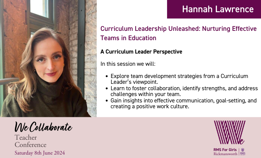 The point of choosing workshops approaches for #WeCollaborate24. Do you have your ticket yet? We're delighted to have @MissHLawrence joining us with this session for @TeamEnglishNC + middle leaders responsible for curriculum. Programme,tickets etc ➡️ rmsforgirls.com/wecollaborate/