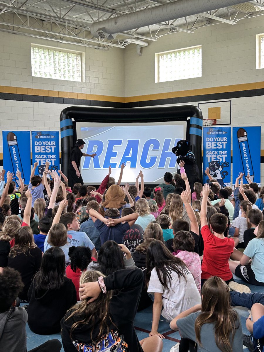 Thank you Sir Purr and the ⁦@Panthers⁩ for their Sack the Test program! Our students loved it! We’re ready! #REACH ⁦@RockHillSchools⁩