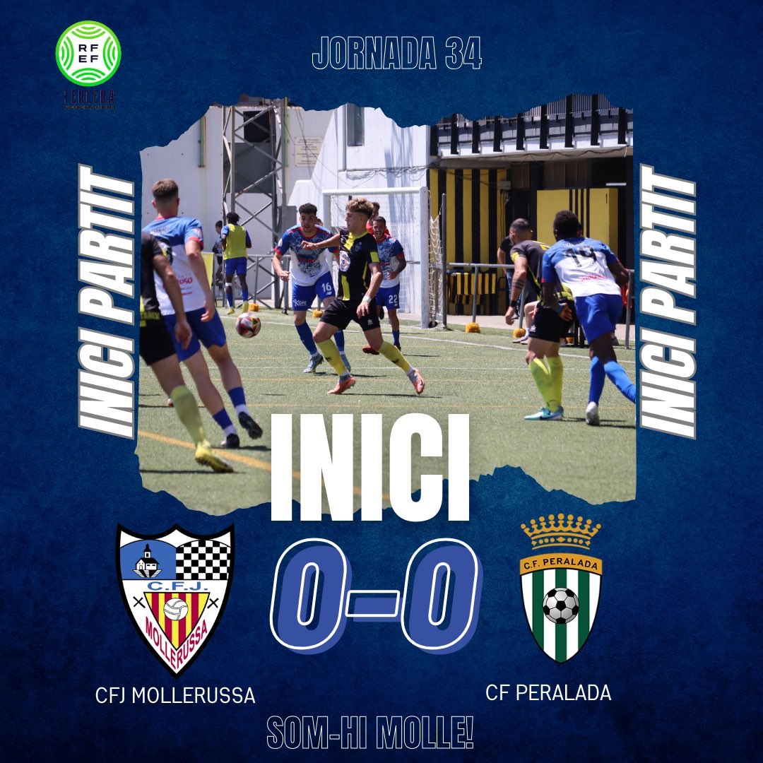 INICI JORNADA 34⚽🏆l Inici la primera meitat del partit al Municipal de Mollerussa! CFJ MOLLERUSSA 0️⃣ 🆚 0️⃣ CF PERALADA #molleperalada ⚪️🔵