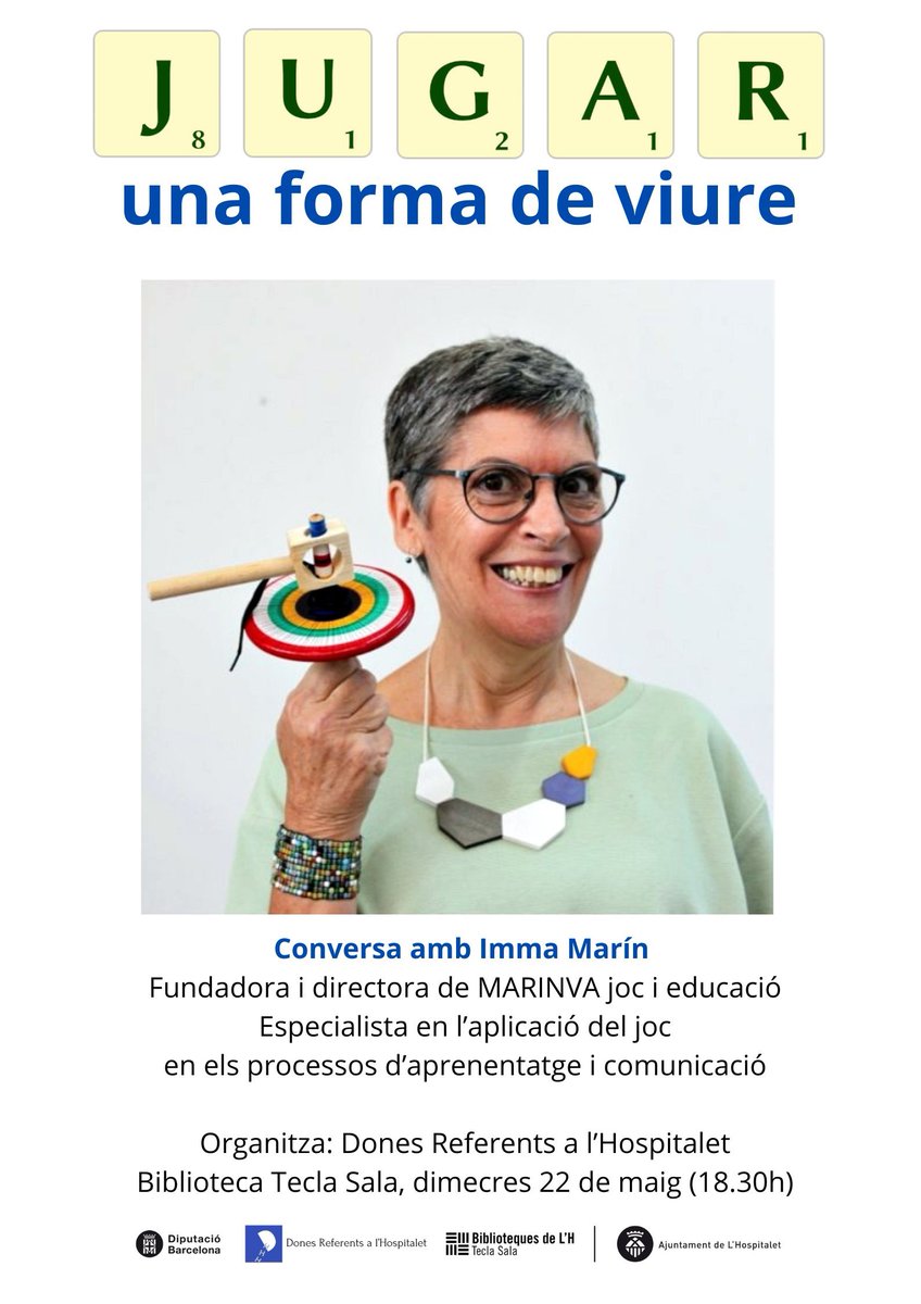 #Conversa amb Imma Marín “Jugar, una forma de viure” organitzada per Dones referents a #LH ♀️ Imma és fundadora i directora de MARINVA, una especialista en l’aplicació del joc en els processos d’aprenentatge i comunicació 🪁 🗓️Dimecres 22/05 a les 18.30h @immamarin @marinvizate