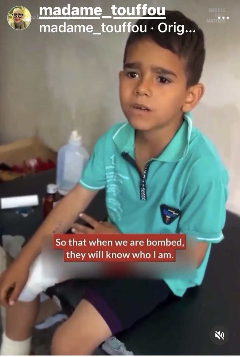 The video of this little boy just broke me today 🥺. He was asked what he had written on his arm . He replied “my name so when we are bombed they will know who I am”. No words 😓