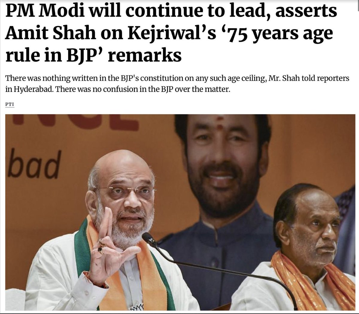LK Advani and MM Joshi (Former BJP Presidents and staunch RSS men who played an active role in the demolition of Babri Mosque. Advani co-founded the BJP) were sidelined by Modi in 2019, saying they were over 75 years old.
Amit Shah says the age limit won't apply to Modi!