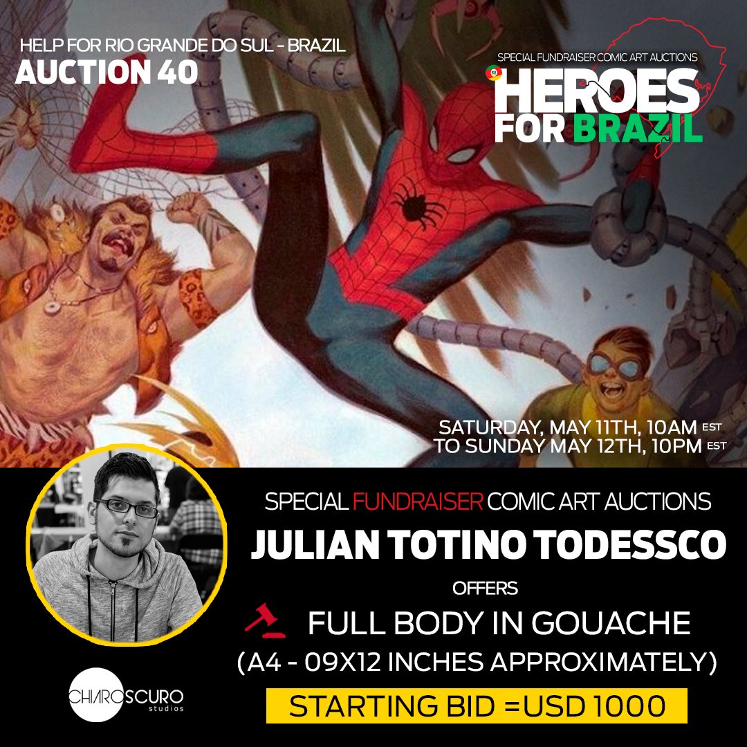 The special fundraiser, in support of Rio Grande do Sul - Brazil, will take place this Saturday, May 11th, from 10 AM EST to Sunday, May 12th, 10 PM EST. You can place your bids at Chiaroscuro Studios' Twitter profile : x.com/chiaroscuro_ofc