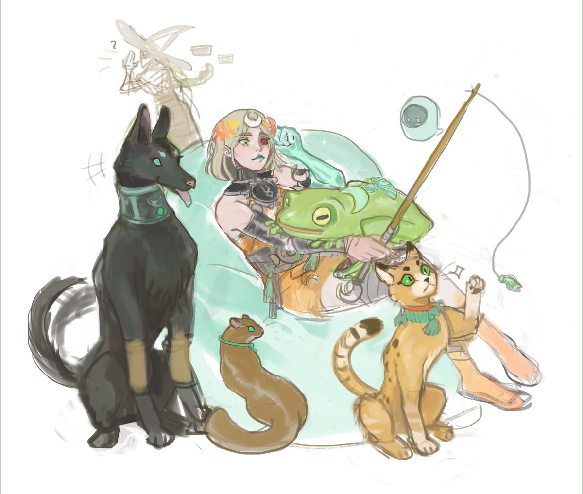 blonde hair 1boy red eyes green eyes heterochromia animal cat  illustration images