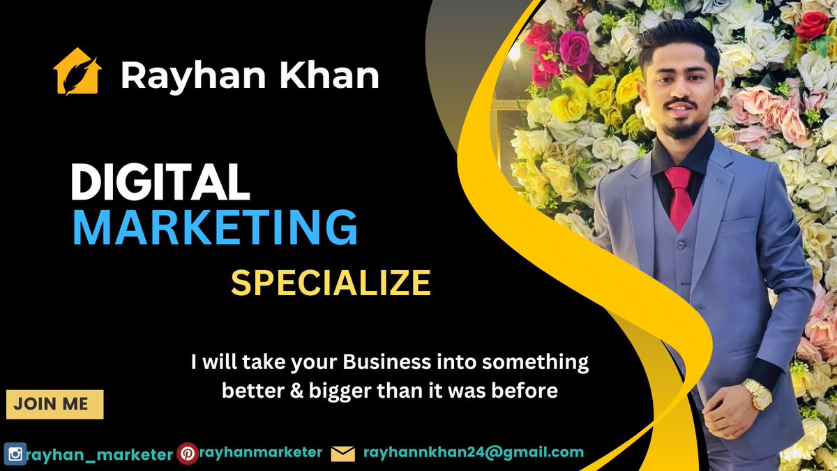 Hi!  Rayhan's here. I'm a seasoned digital marketer specializing in Facebook and Google ads.
 What sets me apart?
 I'm committed to giving my all to every project I undertake💯

#DigitalMarketing
#ContentMarketing
#SEO
#PPC
#InfluencerMarketing
#DigitalStrategy
#MarketingStrategy
