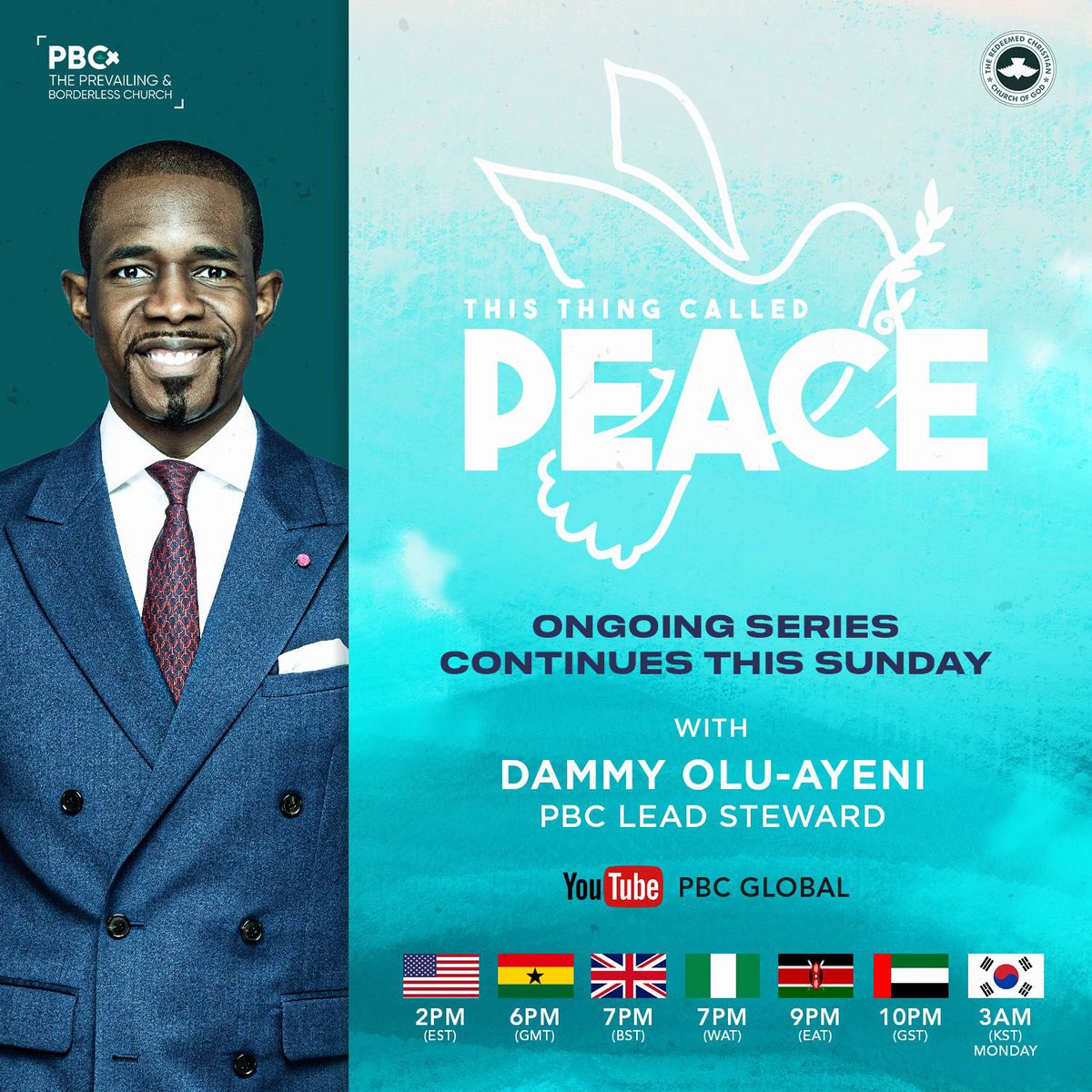 We look forward to what God has prepared for us tomorrow as we continue our ongoing #PerfectPeaceSeries 

🕑 Time: 2 pm EST / 7 pm WAT / 6 pm GMT

🔗 Link: youtube.com/@PBCGLOBAL?si=…

#SundayService
 #PerfectPeace #YearofUnendingCelebrations 
#PBCGlobal #RCCG  #GlobalChurch